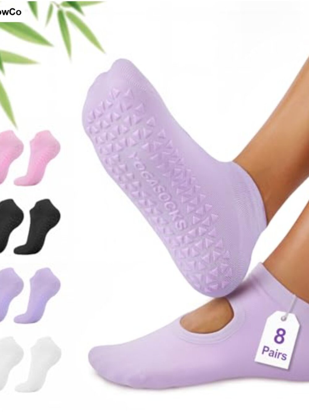 Non Slip Pilates Socks with Grips, Bamboo Yoga Socks for Women